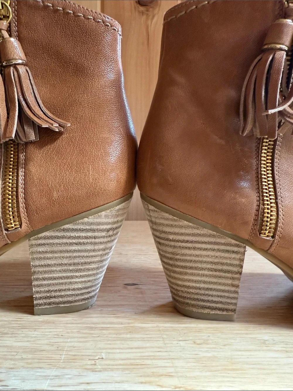 Stuart Weitzman Tan Leather Tassel Ankle Booties